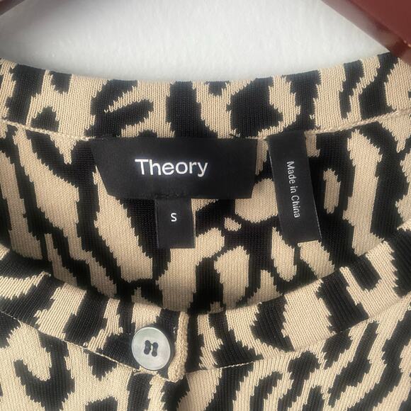 Theory Leopard Jacquard Fitted Cardigan in Cotton Dark Ecru Black Bristol Small - Picture 6 of 7